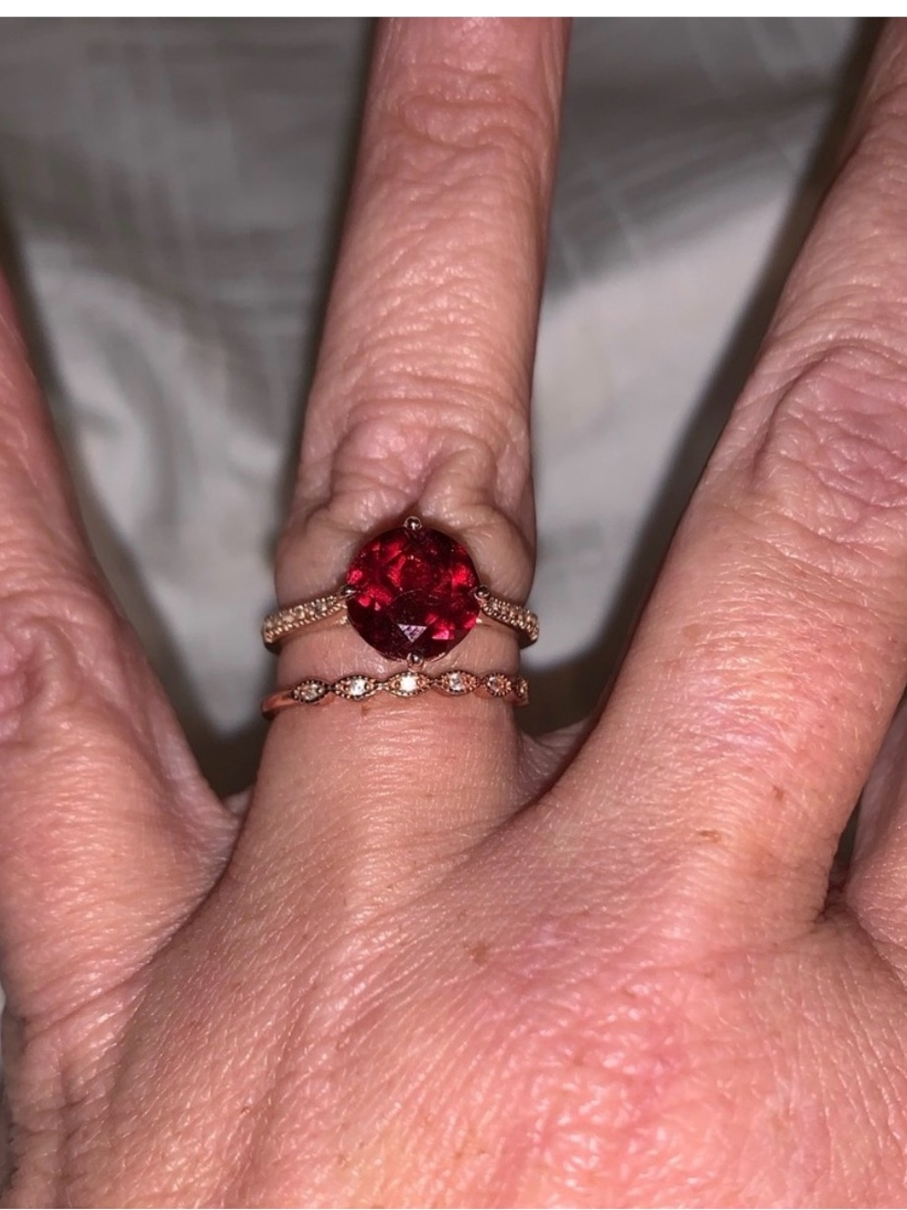 Rose Gold Ring Set with Red Gemstone